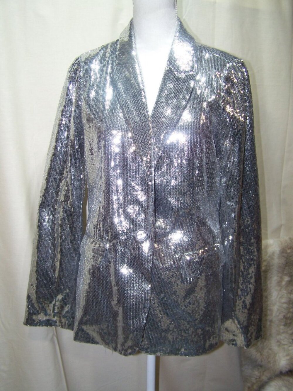 Eivissa Sequin Jacket Blazer Party Holiday Festive Silver Medium
